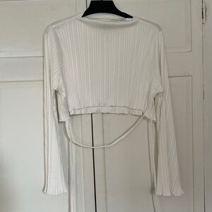 White ASOS Design cropped long bell sleeve pleated top size 8